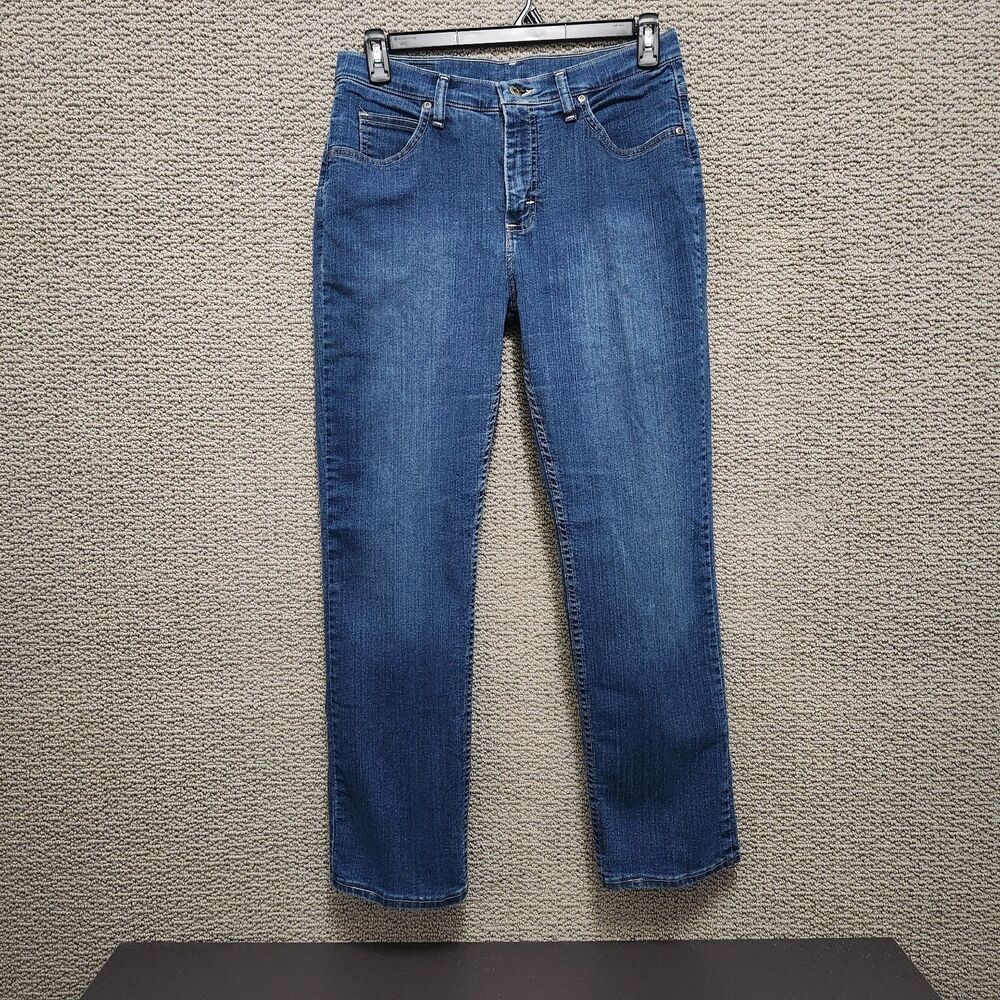 RIDERS BY LEE Women's Blue Mid Rise Straight Leg Stretch Jeans Size 12P